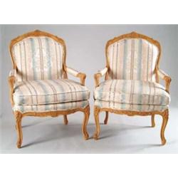 PAIR OF LOUIS XV STYLE FRUITWOOD FAUTEUILS.