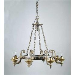 OUTSTANDING PAIR OF EIGHT BRANCH BRONZE HANGING CANDELABRAS.
