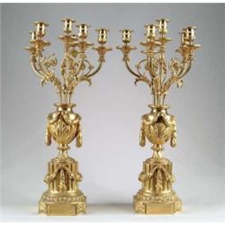 FINE PAIR OF GILT BRONZE CANDELABRA.