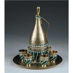RUSSIAN ENAMEL DECORATED LIQUOR SET.