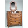 Image 1 : WALNUT DROP CENTER MARBLE TOP CHEST WITH OVAL MIRROR.