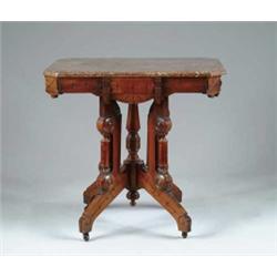 MARBLE TOP VICTORIAN BLACK WALNUT STAND.