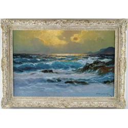 ALEXANDER DZIGURSKI (American, 1911-1995) SUNLIT STORM CLOUDS OVER COAST.