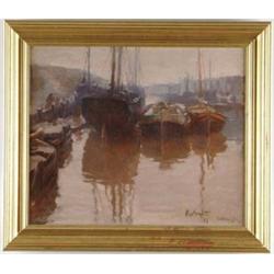 ROBERT WADSWORTH GRAFTON (American, 1876-1936) BOATS IN HARBOR.