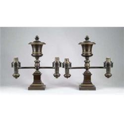 PAIR OF TWO BRANCH BRONZE ARGON LAMPS.