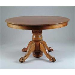 MAHOGANY CLAW FOOT ROUND BANQUET TABLE.