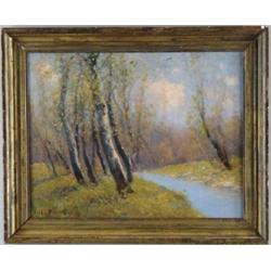 GEORGE LOFTUS NOYES (American, 1864-1954) SPRING WOODLAND STREAM.