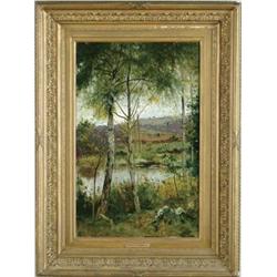 ERNEST PARTON (American, 1845-1933) SUMMER LANDSCAPE WITH LILY POND.