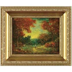 HUDSON MINDELL KITCHELL (American, 1862-1944) FIGURES IN A WOODLAND CLEARING.