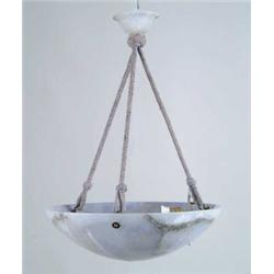 ART DECO ALABASTER HANGING DOME CEILING LIGHT.