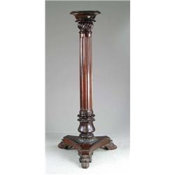 TALL CARVED MAHOGANY PEDESTAL.