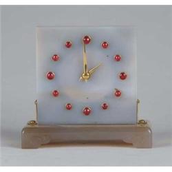 TIFFANY & COMPANY STONE AND GOLD ALARM CLOCK.