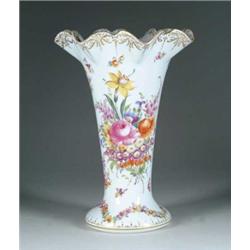 FINE DRESDEN HAND PAINTED FLOWER VASE.