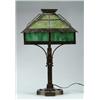 Image 1 : GREEN SLAG GLASS ARTS AND CRAFTS TABLE LAMP.