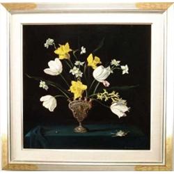 FRANK H. REDELIUS (American, 20th Century) WILD FLOWERS IN SILVER VASE.