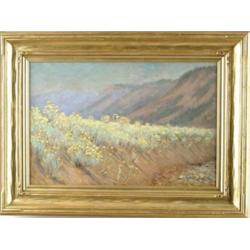 FRANK HECTOR TOMPKINS (American, 1847-1922) YELLOW WILD FLOWERS IN LANDSCAPE.