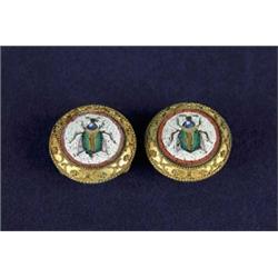 PAIR OF FINE MICRO-MOSAIC BEETLE BUTTONS.