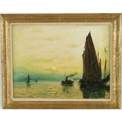 JAMES GALE TYLER (American, 1855-1931) SUNRISE OVER HARBOR.