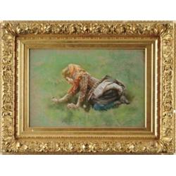 S. BROWNE (American, Early 20th Century) “WOMAN KNEELING IN GRASS”.
