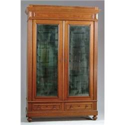 FINE OAK TWO GLASS DOOR WARDROBE.