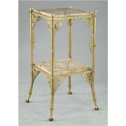 TWO TIER ONYX AND BRONZE STAND.