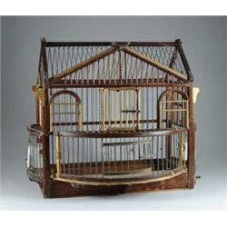 WIRE AND WOOD BIRD CAGE.