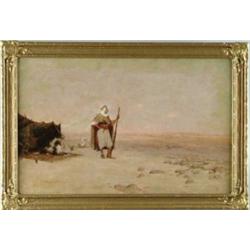 ALFRED WORDSWORTH THOMPSON (American, 1840-1896) ARAB CAMP WITH DOG AND ARAB.