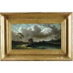 H.B. NORTHCOTE (American, 19th Century) SOUTHERN LANDSCAPE WITH SHACK AND FIGURES.