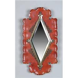 ART DECO COPPER AND GLASS MIRROR BY BRADLEY & HUBBARD.