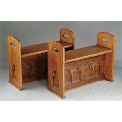 PAIR OF GOTHIC REVIVAL OAK BENCHES.