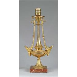 FINE BRASS AND ORMOLU TABLE LAMP.