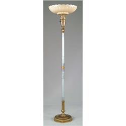 GOOD BRASS AND GLASS TORCHERE LAMP.
