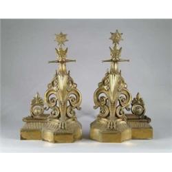 PAIR OF BRASS DECORATIVE ANDIRONS.