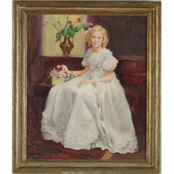 WILBUR FISKE NOYES (American, 20th Century) PORTRAIT OF YOUNG GIRL IN WHITE DRESS.