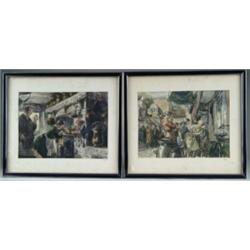 DAVID HALL (20th Century) PAIR OF WATERCOLOR AND GRAPHITE DRAWINGS.