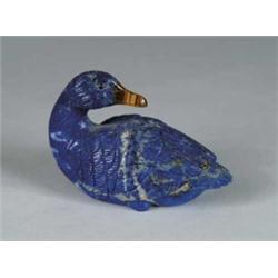 FABERGE STYLE LAPIS AND CAT’S EYE DUCK.