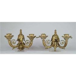 FINE PAIR OF ELECTRIFIED BRASS WALL SCONCES.