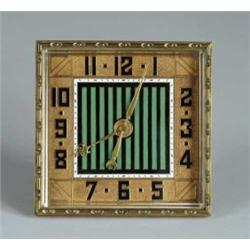 ENAMEL AND BRASS DESK CLOCK.