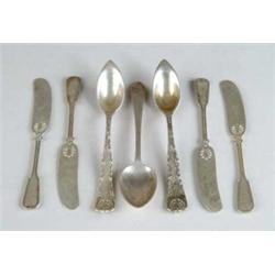 EIGHT MISCELLANEOUS PIECES OF TIFFANY STERLING FLATWARE.