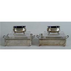 FOUR GLASS AND STERLING ITEMS.