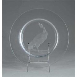 INTERESTING ART GLASS INTAGLIO CUT BIRD PLATE.