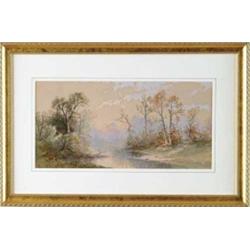 CHARLES DAY HUNT (American, 1840-1914) STREAM SCENE IN SUNSET.