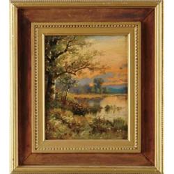 ATTRIBUTED TO CHARLES FREDERICK KIMBALL (American, 1831-1903) TRANQUIL SUNSET LANDSCAPE.