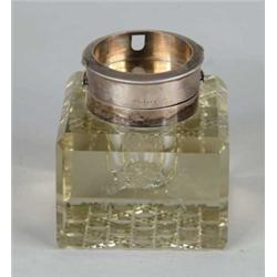 CRYSTAL & STERLING SILVER INKWELL.