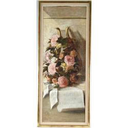 E.B. (Early 20th Century) STILL LIFE WITH LYRE AND ROSES.