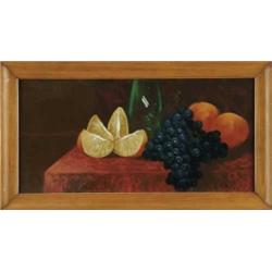 CLARENCE E. BRALEY (American, 1858-1925) STILL LIFE WITH GRAPES AND ORANGES.