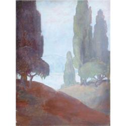 SCHOOL OF MAXFIELD PARRISH (American, 20th Century) IMPRESSIONISTIC LANDSCAPE.
