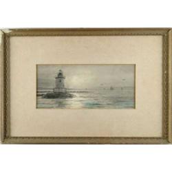 CHARLES RUSSELL LOOMIS (American, 1857-1936) LIGHTHOUSE AT DUSK.
