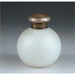 FINE SILVER TOPPED ART GLASS BOTTLE.