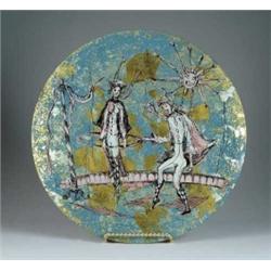 INTERESTING HAND-PAINTED MODERN GLASS TRAY. 